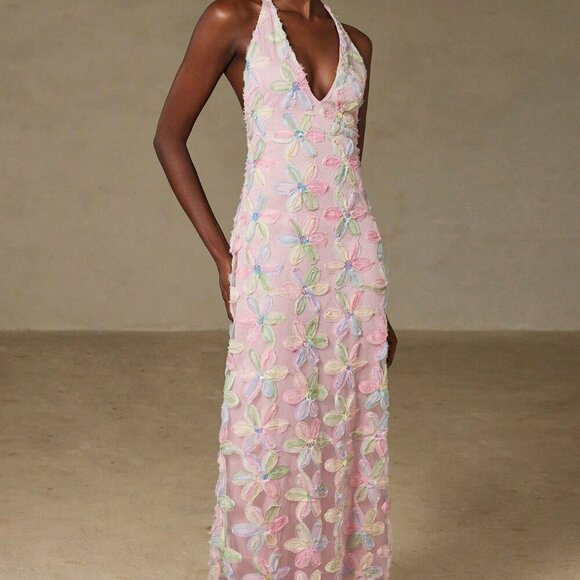 Multicolor Women's French Elegant Romantic Date Night Luxury Floral Maxi dress - Picture 5 of 8